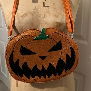 Orange Leatherette Jack O Lantern Crossbody Purse